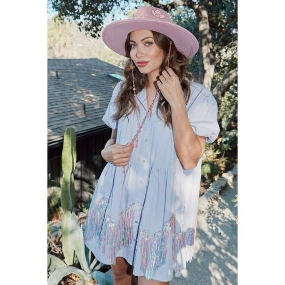 Fantastic Fawn Dresses & Skirts - Fantastic Fawn Call Me Pretty Fringe Chevron Babydoll Dress in Lavender IFD54214